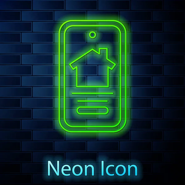 Glowing Neon Line Online Real Estate House Smartphone Icon Isolated — Stock Vector