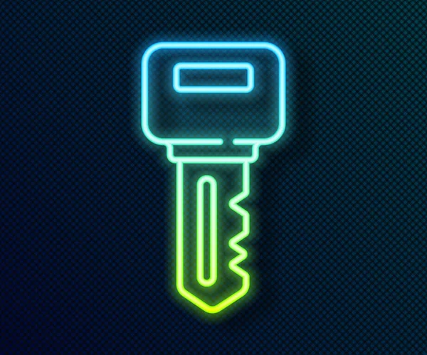 Leuchtende Neon Line House Schlüsselsymbol Isoliert Auf Schwarzem Hintergrund Vektor — Stockvektor