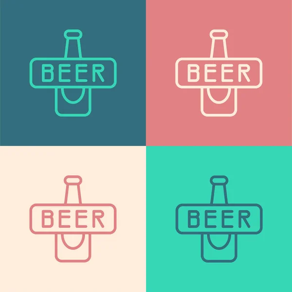 Pop Art Line Icono Botella Cerveza Aislado Fondo Color Vector — Vector de stock