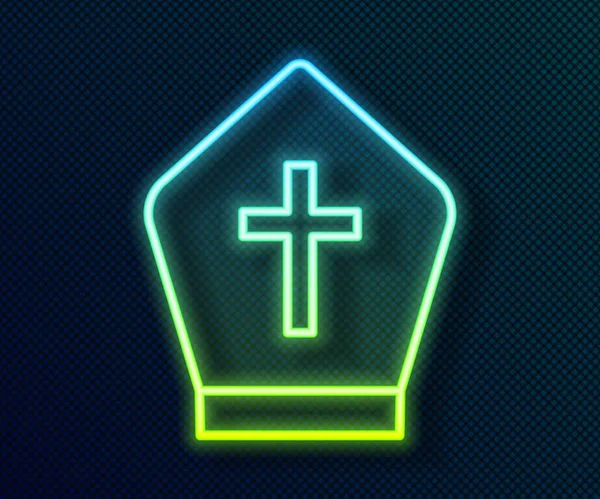 Gloeiende Neon Lijn Paus Hoed Pictogram Geïsoleerd Zwarte Achtergrond Christelijke — Stockvector