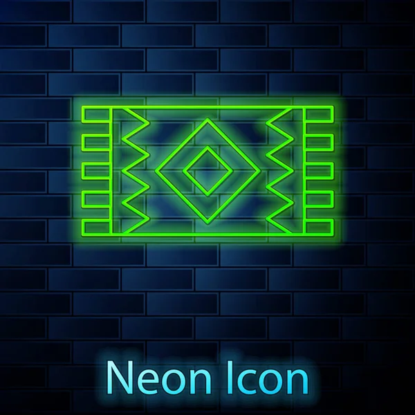 Glowing Neon Line Mexican Carpet Icon Isolated Brick Wall Background — Stock Vector
