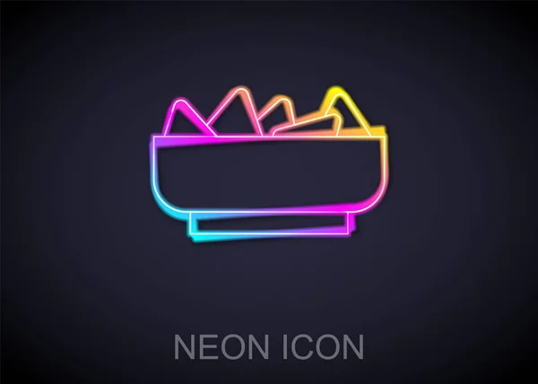 Glowing Neon Line Nachos Bowl Icon Isolated Black Background Tortilla — Stock Vector