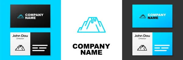 Blue Line Volcano Eruption Lava Icon Isolated White Background Logo — Stock Vector