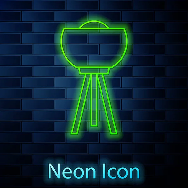 Leuchtende Neon Linie Stehlampe Symbol Isoliert Auf Backsteinwand Hintergrund Vektor — Stockvektor