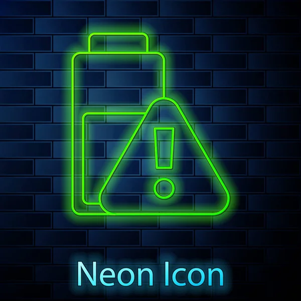 Glödande Neon Line Smartphone Batteri Laddnings Ikon Isolerad Tegel Vägg — Stock vektor