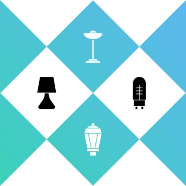 Masa lambası, bahçe ışığı, yer ve ışık yayan diyot simgesi. Vektör