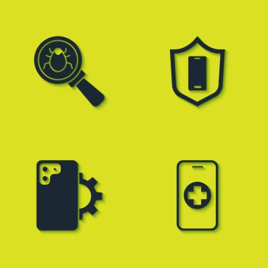 Sistem hatasını, telefon tamir servisini ve cep telefonunu kalkan simgesiyle ayarla. Vektör