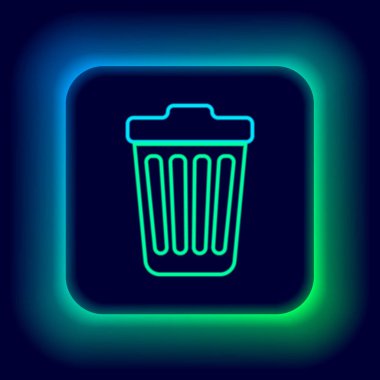 Parlayan neon hattı Çöp kutusu simgesi siyah arkaplanda izole edildi. Çöp kutusu tabelası. Renkli taslak konsepti. Vektör