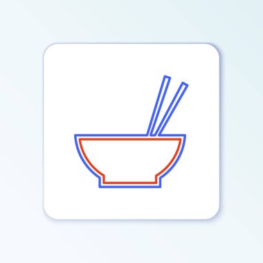 Asya yemeği ve beyaz arka planda izole edilmiş yemek çubuğu siluet ikonu içeren çizgi kasesi. Hazırlık kavramı, doğu diyeti. Renkli taslak konsepti. Vektör