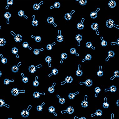 Çizgi büyüteç ve veri analiz simgesi siyah arkaplanda izole edilmiş kusursuz desen. Vektör