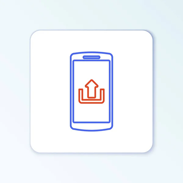 Zeile Smartphone Mit Upload Symbol Isoliert Auf Weißem Hintergrund Buntes — Stockvektor