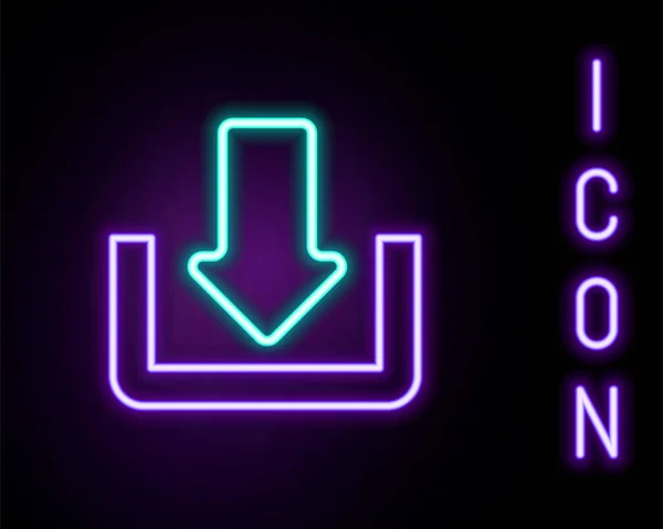Leuchtende Leuchtschrift Icon Herunterladen Isoliert Auf Schwarzem Hintergrund Upload Taste — Stockvektor