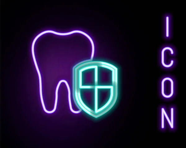 Línea Neón Brillante Icono Protección Dental Aislado Sobre Fondo Negro — Vector de stock