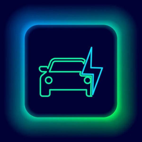 Ragyogó Neon Vonal Elektromos Autó Elektromos Kábel Töltés Ikon Elszigetelt — Stock Vector