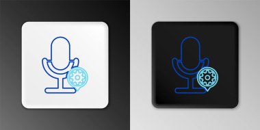 Hat Mikrofon ve dişli ikonu gri arka planda izole edildi. Uygulama, servis konsepti, ayar seçenekleri, bakım, onarım, onarım. Renkli taslak konsepti. Vektör