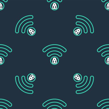 Wifi hattı işaret simgesini kilitledi ve siyah arkaplanda iz bırakmadı. Şifre kablosuz ağ sembolü. Kablosuz ağ simgesi. Karı bölgesi. Vektör