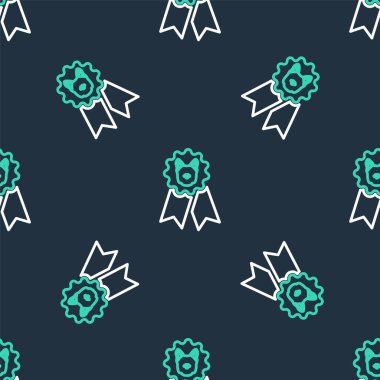 Line Dog ödül simgesi simgesi siyah arkaplanda izole edilmiş kusursuz desen. Köpek ayak izli madalya, evcil hayvan sergisinin kazanan konsepti. Vektör