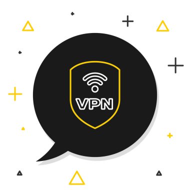 Beyaz arkaplanda VPN ve kablosuz internet ağ sembolü simgesine sahip Line Shield. VPN güvenlik kavramını koruyor. Renkli taslak konsepti. Vektör