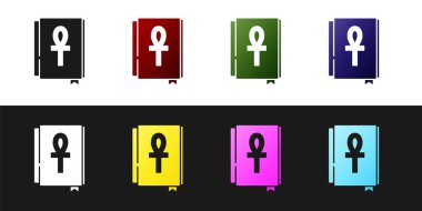 Siyah ve beyaz arkaplanda Cross ankh kitap simgesini ayır. Vektör