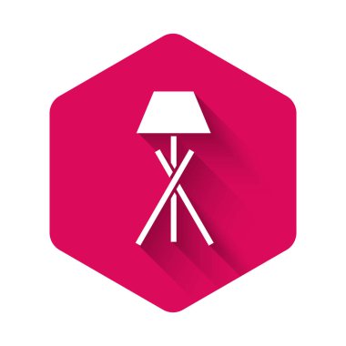 Beyaz zemin lamba ikonu uzun gölge arkaplan izole. Pembe altıgen düğmesi. Vektör