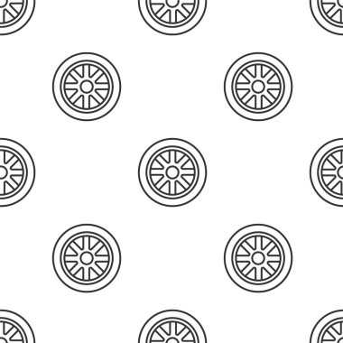 Gri çizgi araba tekerleği ikonu beyaz arka planda izole edilmiş kusursuz desen. Vektör
