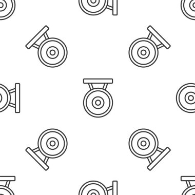 Grey line Gong musical percussion instrument circular metal disc icon isolated seamless pattern on white background.  Vector vector