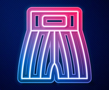 Parlayan neon hattı Boks kısa simgesi mavi arkaplanda izole edildi. Vektör