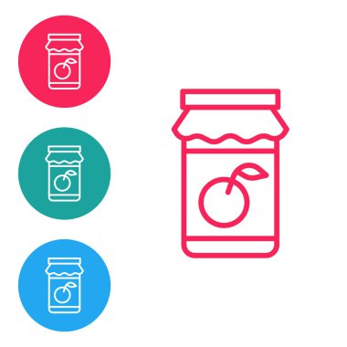 Kırmızı çizgi reçel kavanozu simgesi beyaz arkaplanda izole edildi. Simgeleri daire düğmelerine ayır. Vektör