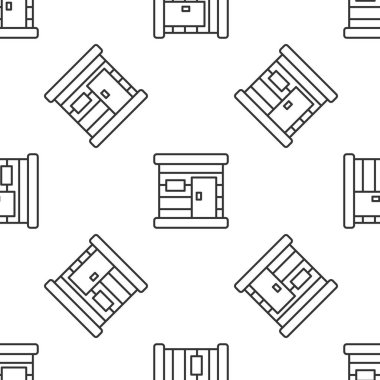 Gri çizgi sauna ahşap hamam ikonu beyaz arka planda izole edilmiş pürüzsüz desen. Isı spa rahatlatıcı terapi banyosu ve sıcak buhar sağlık hizmeti, rahatlama terapisi. Vektör