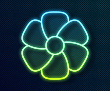 Parlayan neon hattı çiçek simgesi siyah arkaplanda izole edildi. Vektör