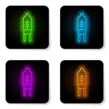 Parlayan neon hattı Işık diyot ikonu yayıyor beyaz arkaplanda izole. Yarı iletken diyot elektrik bileşeni. Siyah kare düğme. Vektör