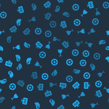 Hristiyan Balığı, Davut Yıldızı, Kutsal Kase ya da Kadeh ve Haç Ankh 'ı kusursuz desenlere göre ayarla. Vektör