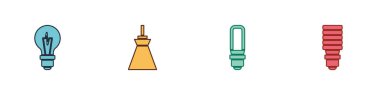 Ampulü, lambayı, LED ışığı ve ikonu kur. Vektör