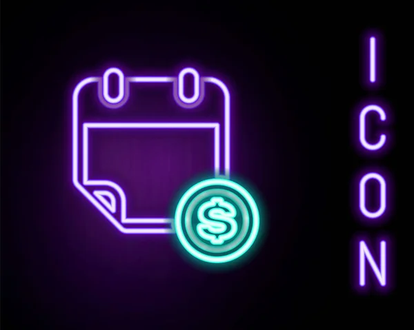Gloeiende Neon Lijn Financiële Kalender Pictogram Geïsoleerd Zwarte Achtergrond Jaarlijkse — Stockvector