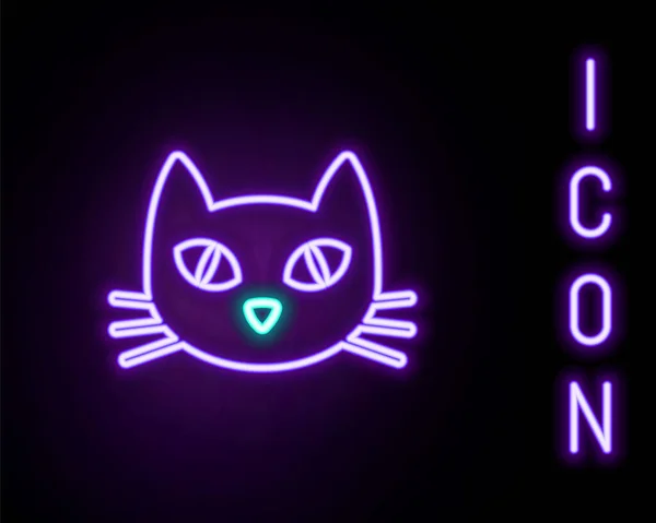 Linea Neon Luminosa Icona Gatto Isolata Sfondo Nero Concetto Contorno — Vettoriale Stock