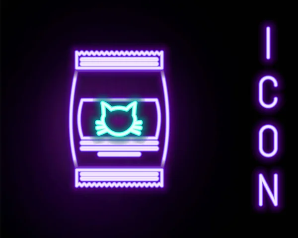 Linea Neon Luminosa Sacchetto Cibo Icona Del Gatto Isolato Sfondo — Vettoriale Stock