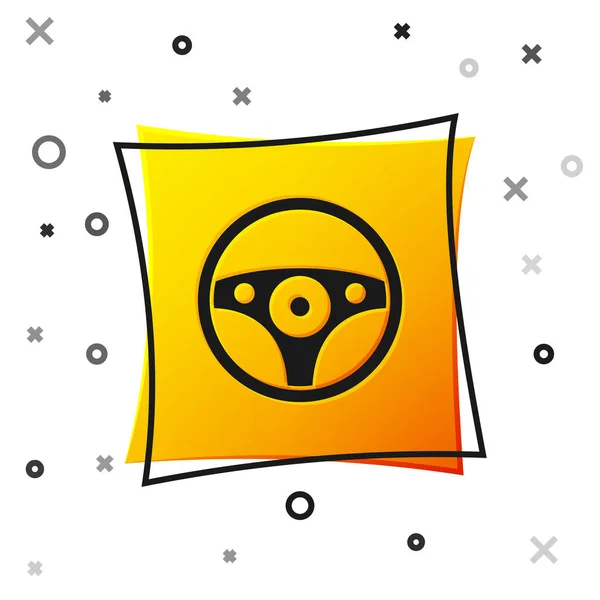 Černá Ikona Volantu Izolované Bílém Pozadí Ikona Kola Žlutý Knoflík — Stockový vektor