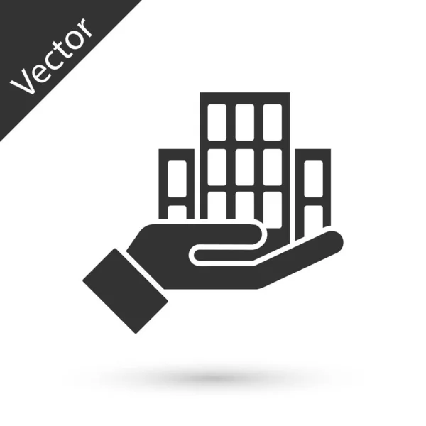 Иконка Серого Небоскреба Выделена Белом Фоне Панорамный Пейзаж Архитектуры Метрополиса — стоковый вектор