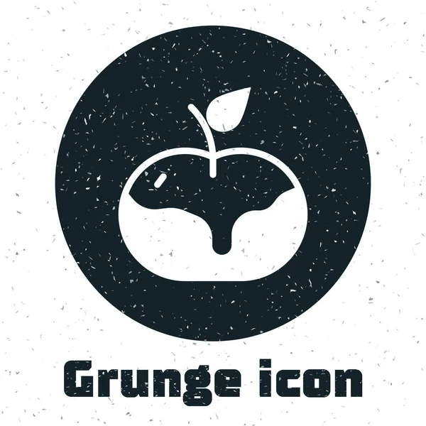 Grunge Apple Karamell Ikone Isoliert Auf Weißem Hintergrund Monochrome Vintage — Stockvektor