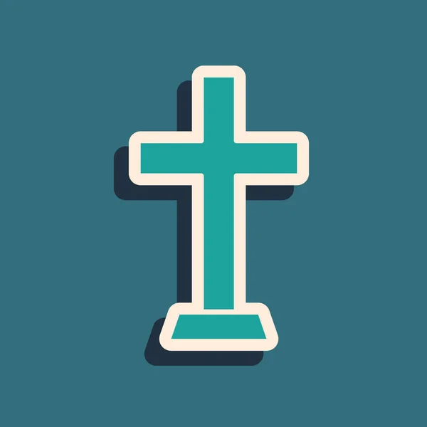 Icono Cruz Cristiana Verde Aislado Sobre Fondo Verde Cruz Iglesia — Vector de stock