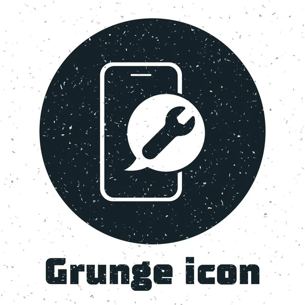 Grunge Handy Mit Schraubenschlüssel Symbol Isoliert Auf Weißem Hintergrund Anpassung — Stockvektor