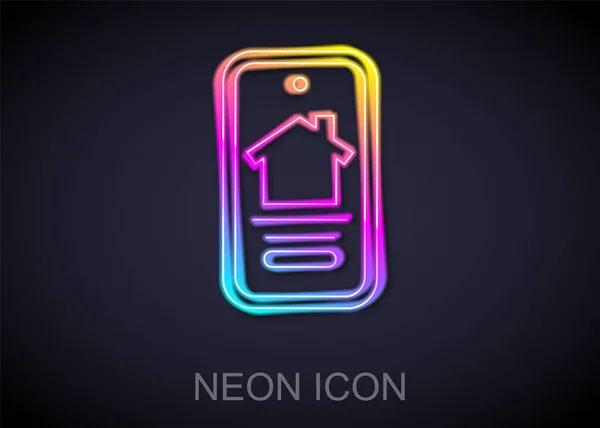 Glowing Neon Line Casa Imobiliária Line Ícone Smartphone Isolado Fundo — Vetor de Stock