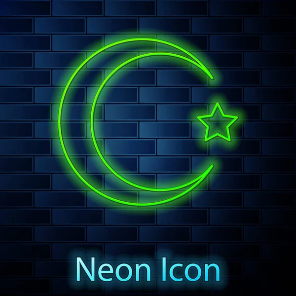 Ligne Lumineuse Néon Étoile Croissant Symbole Icône Islam Isolée Sur — Image vectorielle