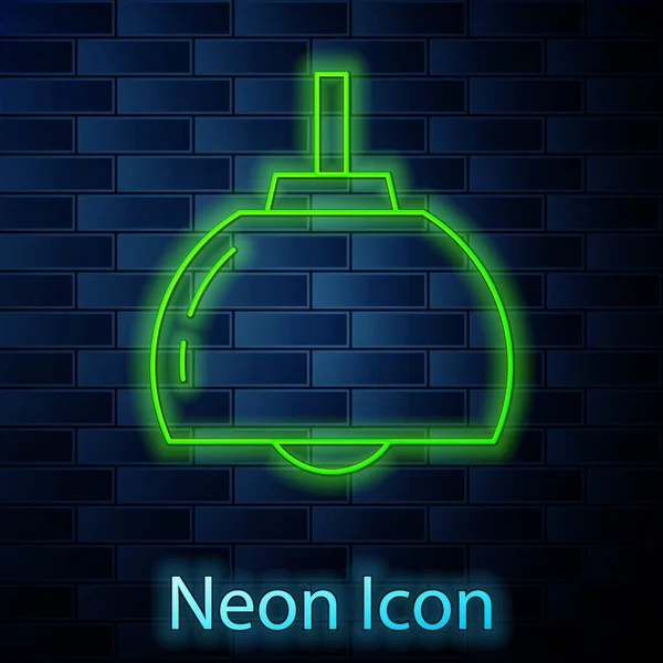 Leuchtende Neon Linie Kronleuchter Symbol Isoliert Auf Backsteinwand Hintergrund Vektor — Stockvektor