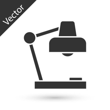 Gri masa lambası simgesi beyaz arkaplanda izole edildi. Masa lambası. Vektör