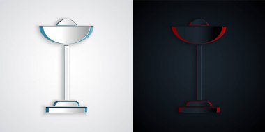 Kağıt kesiği yer lambası simgesi gri ve siyah arkaplanda izole edilmiş. Kağıt sanatı tarzı. Vektör