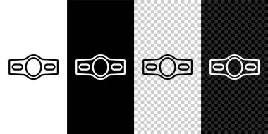 Çizgi boks kemeri simgesi siyah beyaz, şeffaf arkaplanda izole edildi. Kemer boks şampiyonası dövüş ödülünü kazandı. Vektör