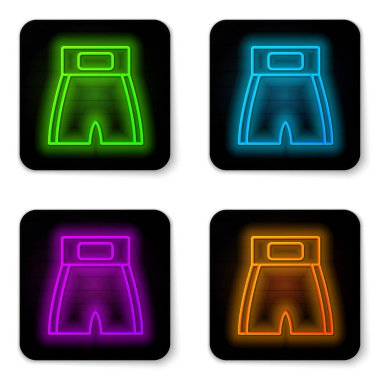 Parlayan neon hattı Boks kısa simgesi beyaz arkaplanda izole edildi. Siyah kare düğme. Vektör