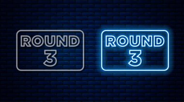 Parlayan neon hattı boks şeması simgesi tuğla duvar arka planında izole edildi. Vektör