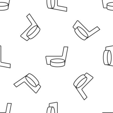 Gri çizgi buz hokeyi sopası ve disk ikonu beyaz arka planda izole edilmiş pürüzsüz desen. Vektör